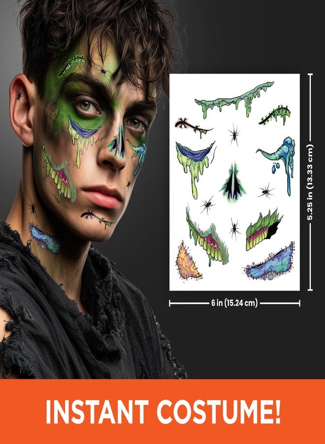 SAVVi Zombie Face Temporary Tattoos - 25 Pack | Realistic Halloween Costume Makeup, Scars, Wounds & Blood FX, Easy to Apply & Remove, Waterproof, Skin-Safe - Image 3