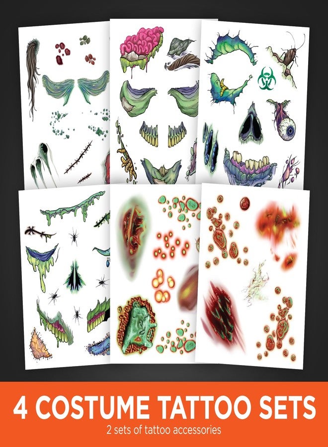 SAVVi Zombie Face Temporary Tattoos - 25 Pack | Realistic Halloween Costume Makeup, Scars, Wounds & Blood FX, Easy to Apply & Remove, Waterproof, Skin-Safe - Image 2