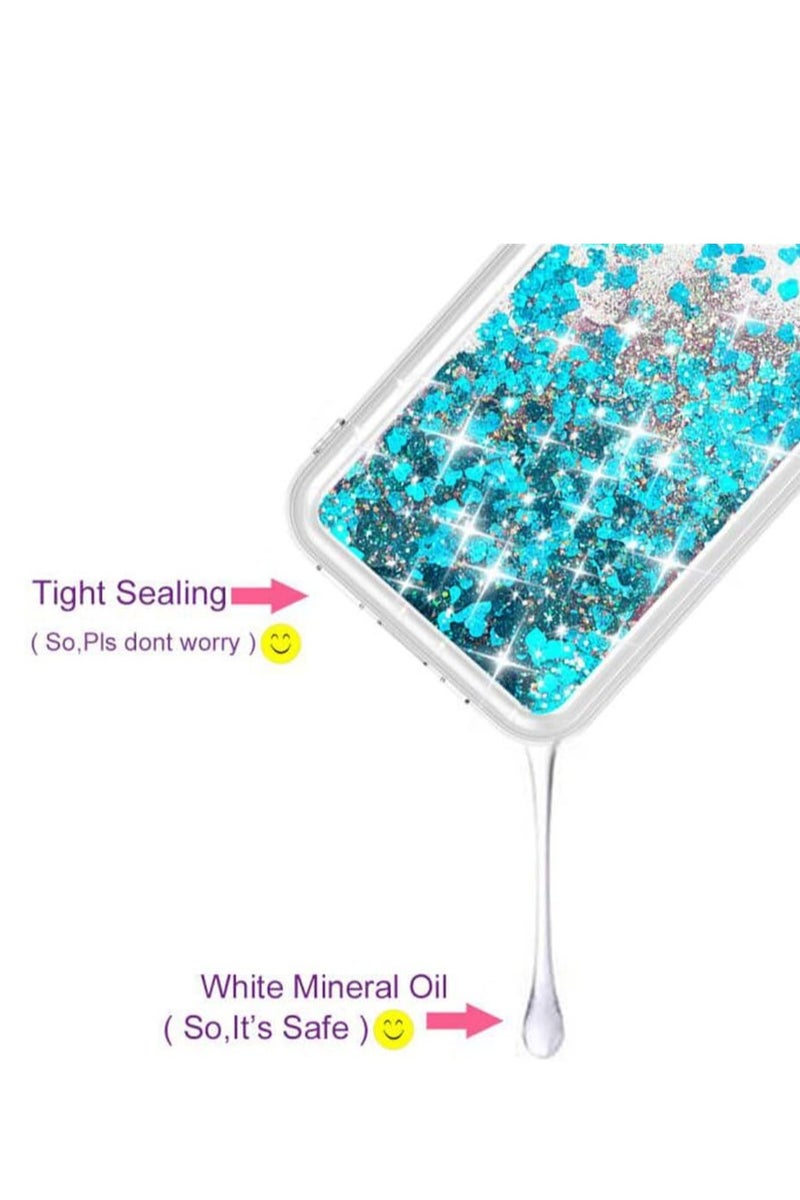 Case Club Glitter iPhone 13 Pro Case – Liquid Floating Blue Heart Sparkle Shockproof TPU Cover – Transparent Slim Glitter Case for Girls & Women - Image 2
