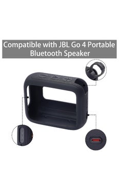 ماركة غير محددة غطاء سيليكون لجهاز JBL Go 4، غلاف واقي متين لمكبر صوت بلوتوث محمول مقاوم للماء، غطاء فائق الخفة ومضاد للصدمات مع كاربين، ملائم بشكل آمن، أسود (المكبر الصوتي غير متضمن)  - Image 2