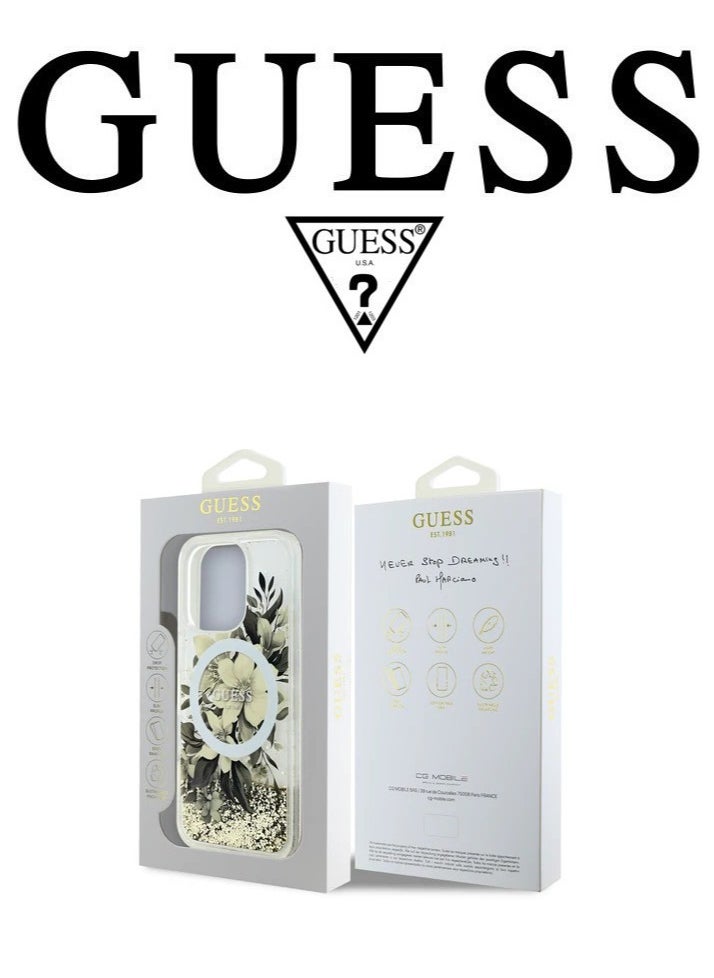 CG MOBILE - iPhone 16 Pro Max back Case, supports MagSafe wireless charging, transparent with original logo and approved design from the global brand Guess. From CG Mobile. Beige - Image 1