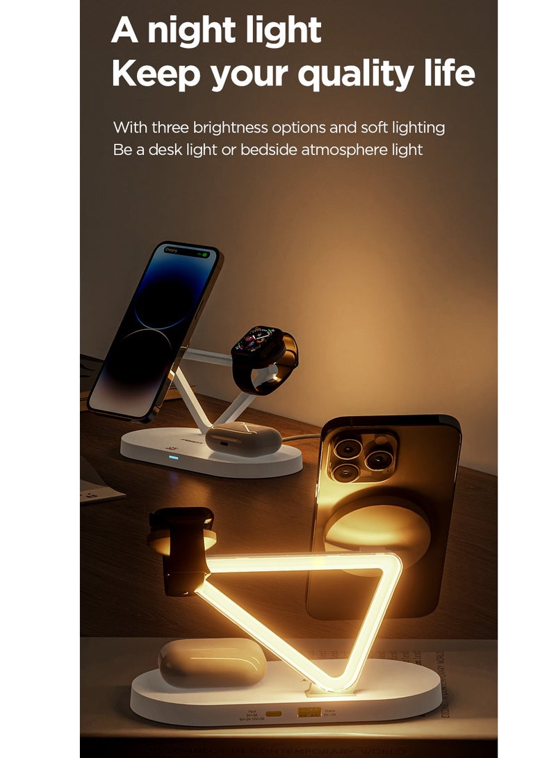 بايزن 3 in 1 Wireless Charging Station for MagSafe,15W Quick Magnetic Wireless Charger, Travel Mag-Safe Charger Stand with Night Light for iPhone 16/15/14/13/12 Series, AirPods 3/2/Pro, Apple Watch - Black - Image 5