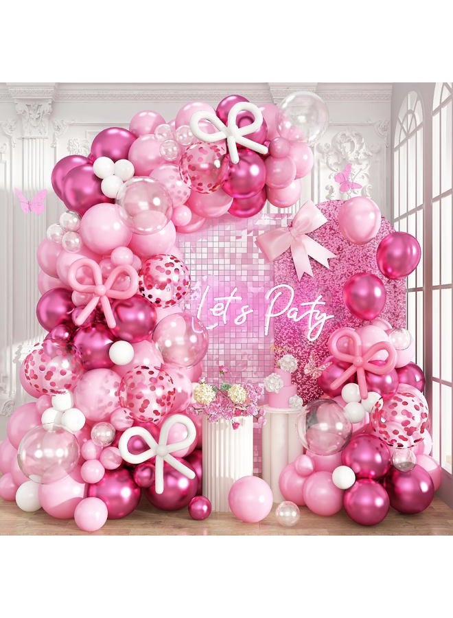 Froova Pink Balloon Garland Arch Kit, 103 PCS Metallic Hot Light Baby Pink and Clear Balloon Bow Balloons for Girls Birthday Princess Baby Shower Wedding Party Decorations - Image 1