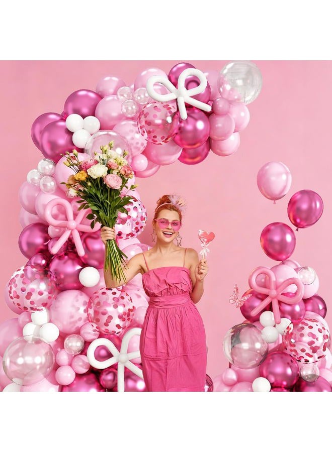 Froova Pink Balloon Garland Arch Kit, 103 PCS Metallic Hot Light Baby Pink and Clear Balloon Bow Balloons for Girls Birthday Princess Baby Shower Wedding Party Decorations - Image 5