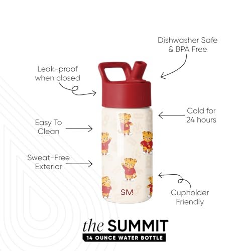 Simple Modern Daniel Tiger Kids Water Bottle with Straw Lid 14oz Insulated Stainless Steel Kids Tumbler Spill Proof Toddler Cup for School Girls Boys Summit Daniel Tiger Dances - Image 3