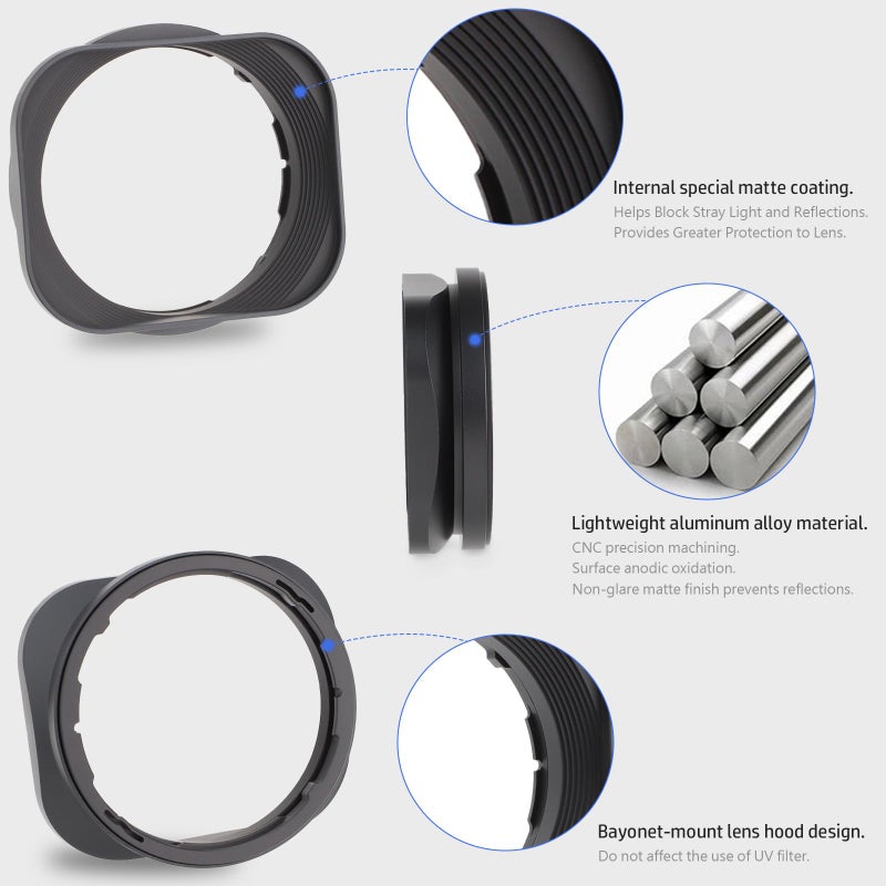 Haoge LH-X53 Bayonet Square Metal Lens Hood for Fujifilm Fuji Fujinon XF 35mm F1.4 R / XF35mmF1.4 R, XF 18mm F2 R / XF18mmF2 R, XF 60mm F2.4 R Macro / XF60mmF2.4 R Macro Lens - Image 5