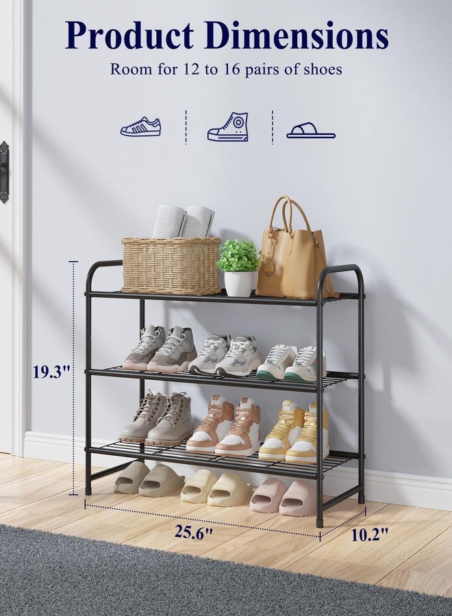 Kitsure Shoe Rack - Stainless Steel Shoe Organizer, Sturdy Shoe Rack for Closet and Front Door Entrance, Free Standing Shoe Shelf, Closet Organizers and Storage, 25.6" Wide - 3 Tier, Black - Image 3