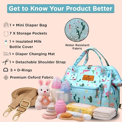 Motherly Nano Diaper Bag for Mothers for Travel– Combo Set with Accessories, Small Maternity Handbag for Newborn Baby,Multiple Pockets Water Resistant Baby Bag (Cactus Light Green) - Image 2