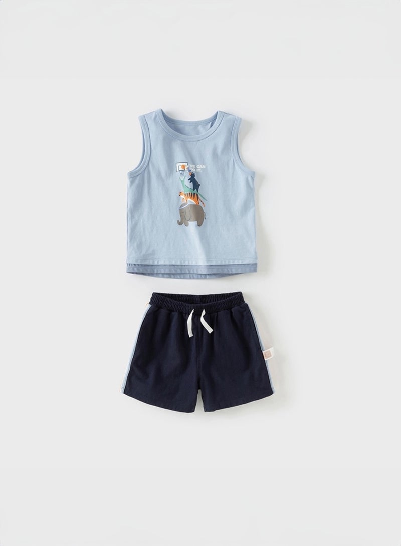 Dave & Bella Blue Tank Top & Short Set with Animal Print - Image 2