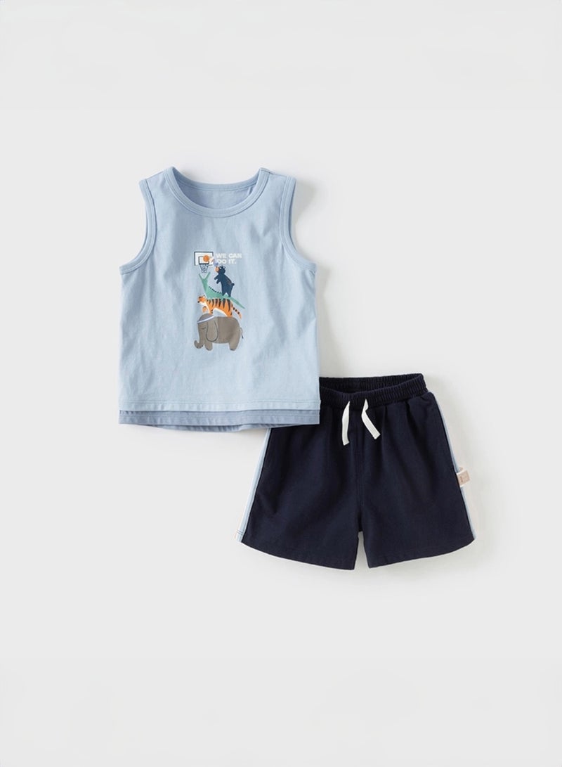 Dave & Bella Blue Tank Top & Short Set with Animal Print - Image 1