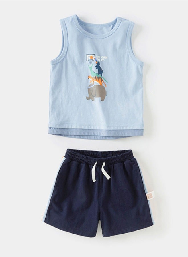 Dave & Bella Blue Tank Top & Short Set with Animal Print - Image 1