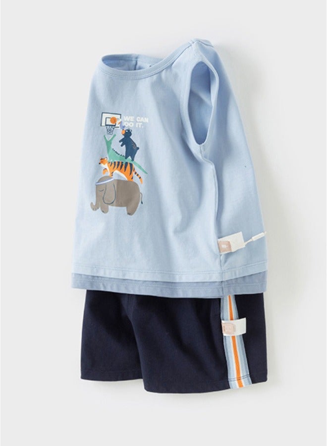 Dave & Bella Blue Tank Top & Short Set with Animal Print - Image 2