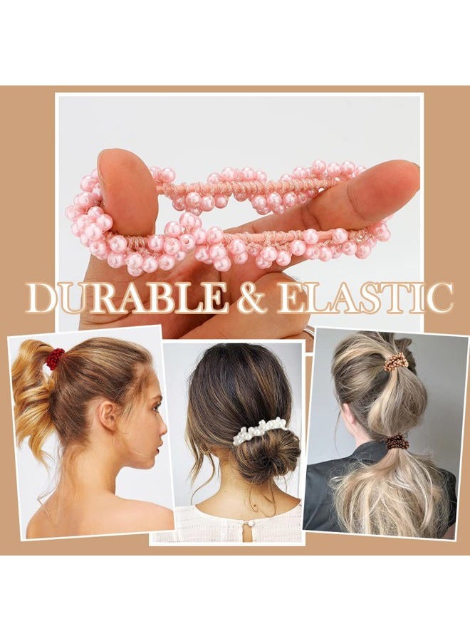 Ahoney 9Pcs Pearl Hair Ties, Crystal Beads Bulk Hair Ropes Stretchy Handmade Boho Hair Accessories for Women Girls, Multi-color Pearl - Image 2