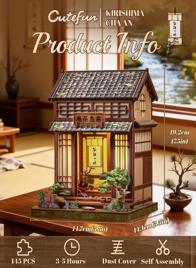 Cutefun Book Nook Kit - DIY Miniature Dollhouse Kit for Adults, Teens and Beginners, Japanese Tea Room Booknook Tiny House Bookshelf Decor 3D Wooden Puzzles, Gifts for Friends and Family (Tea House) - Image 2