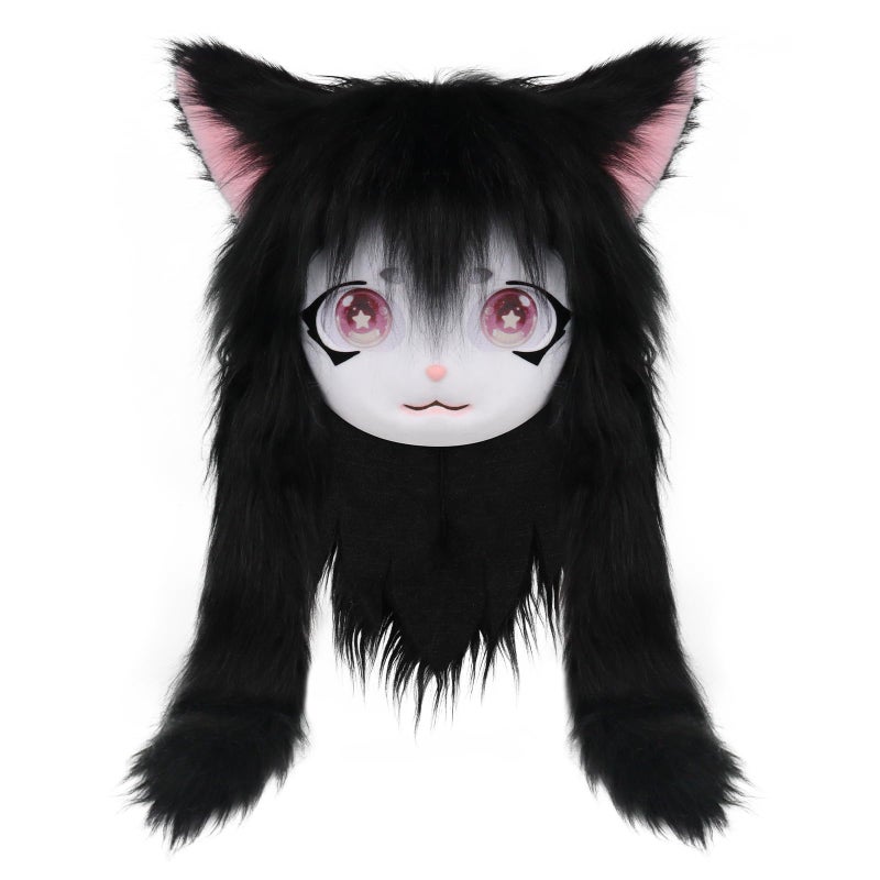 SMILETERNITY SMILETERNIT Animal Head Cat Fursuit Cut Mask Halloween Masquerade Cosplay Costume Props Black - Image 5