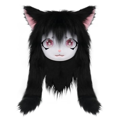 SMILETERNITY SMILETERNIT Animal Head Cat Fursuit Cut Mask Halloween Masquerade Cosplay Costume Props Black - Image 1
