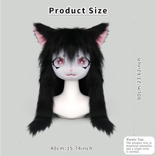 SMILETERNITY SMILETERNIT Animal Head Cat Fursuit Cut Mask Halloween Masquerade Cosplay Costume Props Black - Image 4