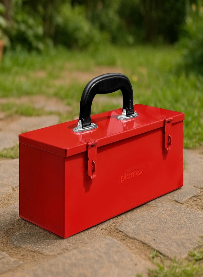 Plantex Metal Small Tool Box for Tools/Tool Box Empty for Home Use/Compact Tools Box for Home (Red) - Image 1
