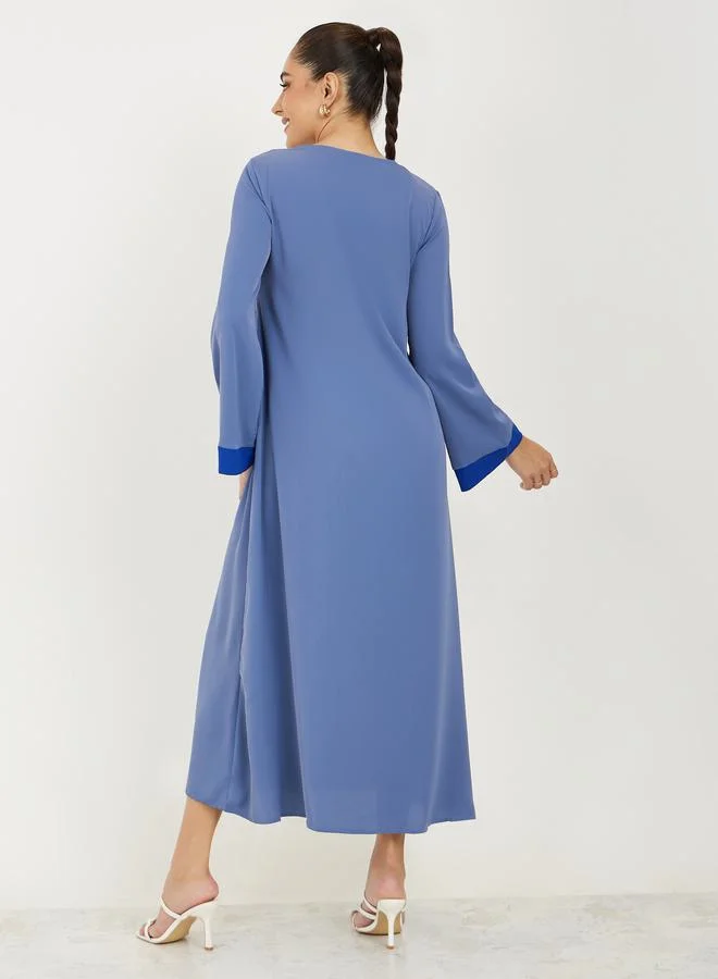 تايك تو Embroidery Detail A-Line Midi Dress with Belt