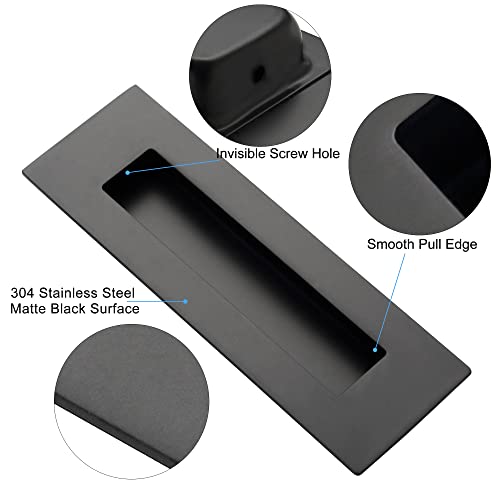 Malimali 6 Inch Recessed Finger Flush Pulls for Pocket Door Closet Door, Sliding Barn Door Handle, Matte Black Stainless Steel Rectangular Door Pulls Hardware(2 Pack) - Image 3
