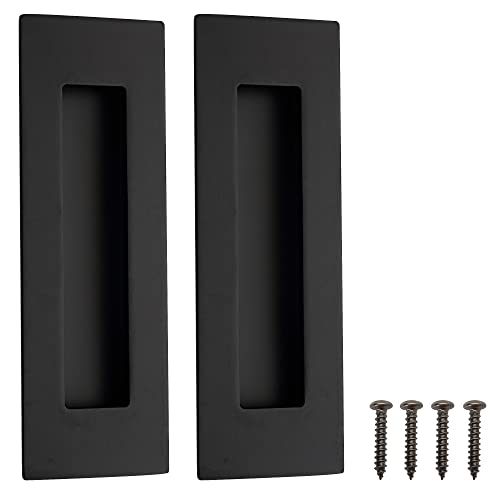Malimali 6 Inch Recessed Finger Flush Pulls for Pocket Door Closet Door, Sliding Barn Door Handle, Matte Black Stainless Steel Rectangular Door Pulls Hardware(2 Pack) - Image 1