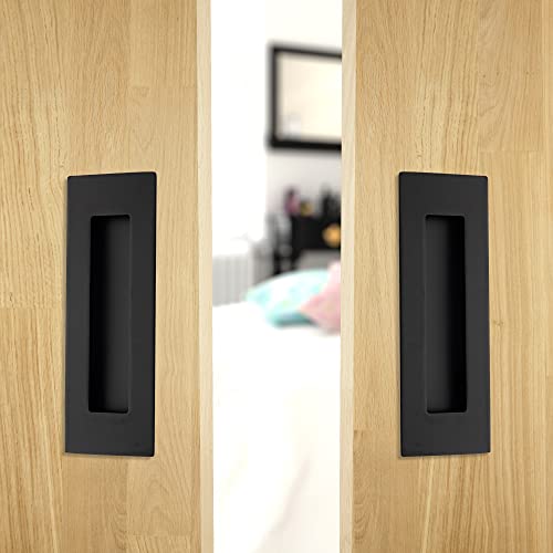 Malimali 6 Inch Recessed Finger Flush Pulls for Pocket Door Closet Door, Sliding Barn Door Handle, Matte Black Stainless Steel Rectangular Door Pulls Hardware(2 Pack) - Image 4