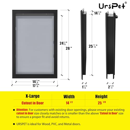 URSPET Extra Large Dog Door for Exterior Doors, Heavy Duty Aluminum Doggy Door for Extreme Weather, Cutout Size 14 1/2''W x 25 1/8''H, Giant Dog Door Up to 220 lbs, Lockable, Black - Image 5