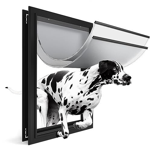 URSPET Extra Large Dog Door for Exterior Doors, Heavy Duty Aluminum Doggy Door for Extreme Weather, Cutout Size 14 1/2''W x 25 1/8''H, Giant Dog Door Up to 220 lbs, Lockable, Black - Image 1