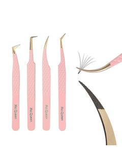 Ms.Queen Lash Tweezers For Eyelash Extensions,Precision 4Pcs Fiber Tip Grip 45 90 Degree L-Shaped Boot Curved Isolation Eyelash Tweezers Set  - Image 1