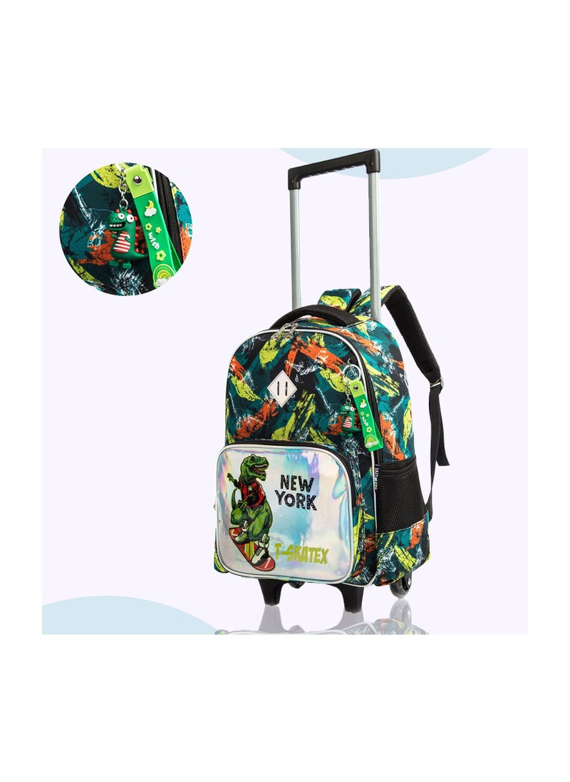 Eazy Kids Eazy Kids 16" Set of 3 Trolley School Bag Lunch Bag and Pencil Case New York Dinosaur-Green  - Image 5