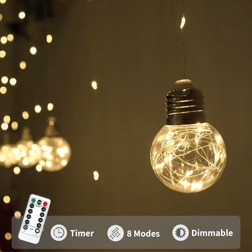 YOLIGHT أضواء ستارة الكرة المتمنية YOLIGHT 200 LED مع جهاز تحكم عن بعد، أضواء خيالية تعمل بالبطارية USB لتزيين حفلات الزفاف وغرف النوم وزينة عيد الميلاد (أبيض دافئ) - Image 3