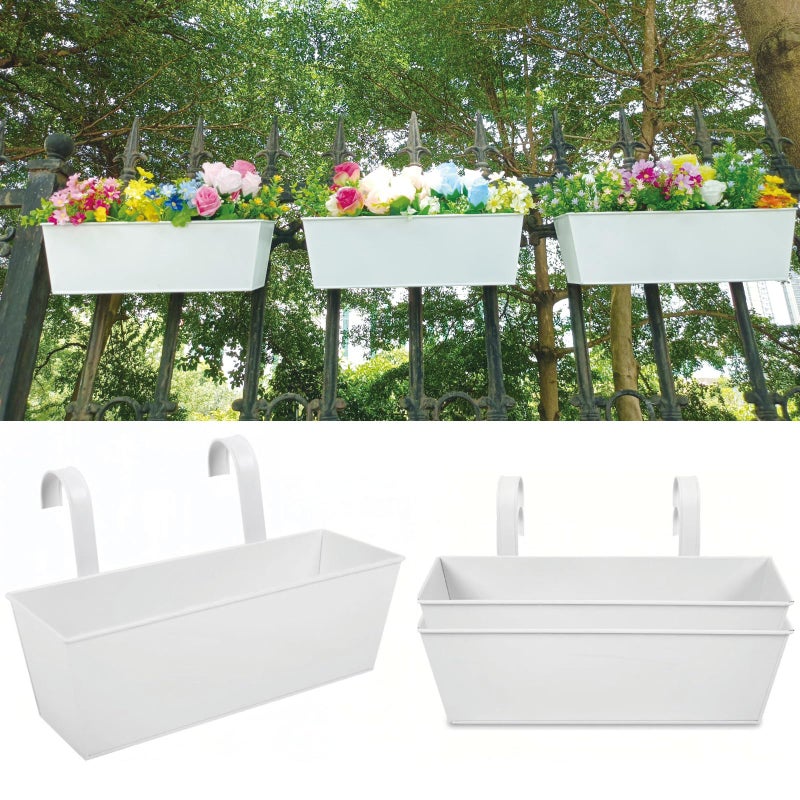 JFMAMJ 3 Pcs Large Hanging Flower Pots for Railing Or Fence 16 Inch Railing Planter Box for Any Balcony, Porch or Deck Countryside Style Window Planter Boxes Are Perfect to Herbs & Flowers for Garden (White) - Image 1