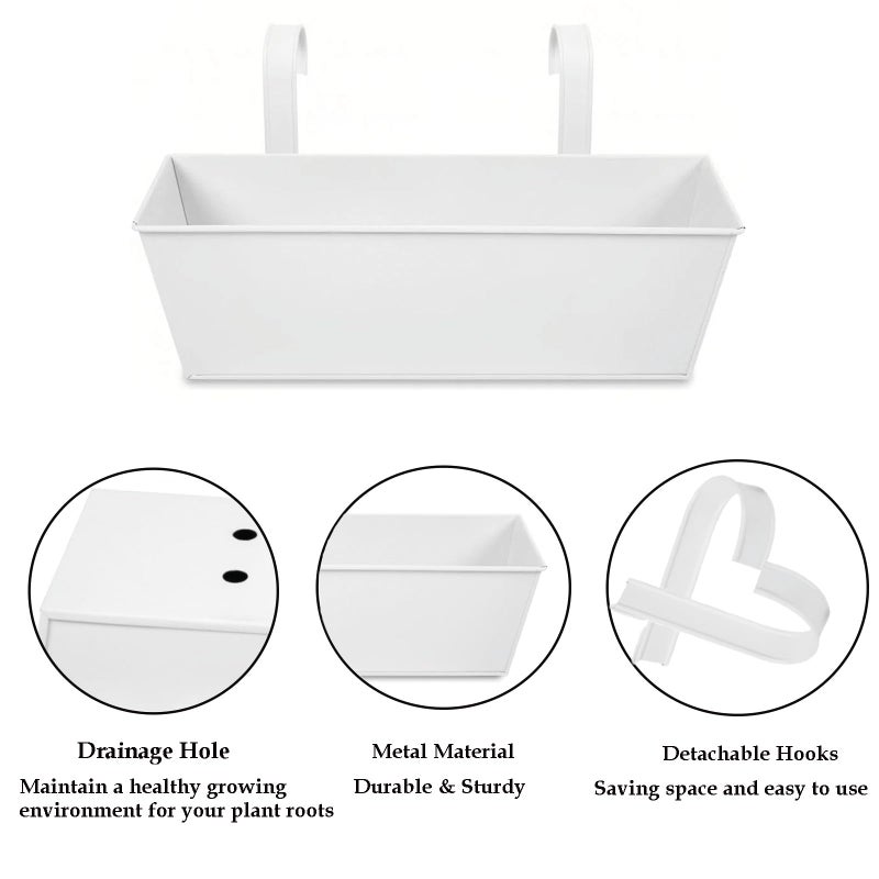 JFMAMJ 3 Pcs Large Hanging Flower Pots for Railing Or Fence 16 Inch Railing Planter Box for Any Balcony, Porch or Deck Countryside Style Window Planter Boxes Are Perfect to Herbs & Flowers for Garden (White) - Image 5