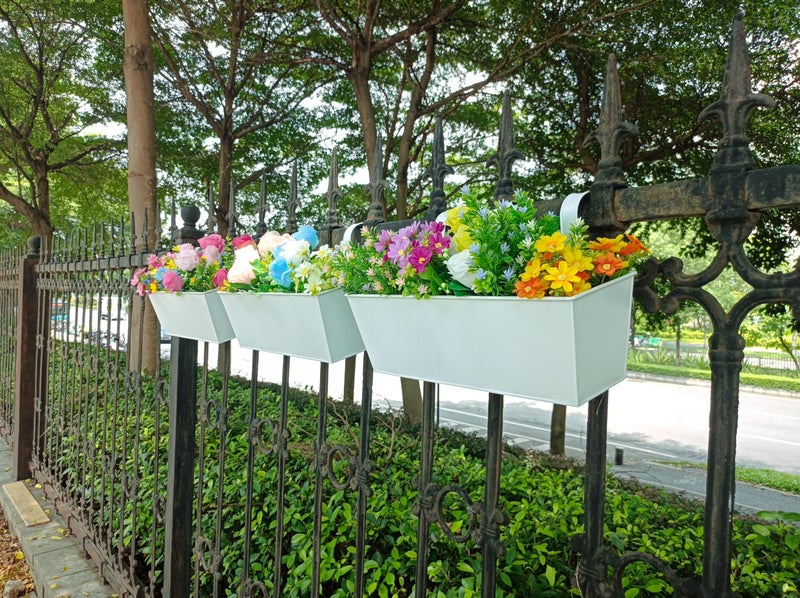 JFMAMJ 3 Pcs Large Hanging Flower Pots for Railing Or Fence 16 Inch Railing Planter Box for Any Balcony, Porch or Deck Countryside Style Window Planter Boxes Are Perfect to Herbs & Flowers for Garden (White) - Image 3