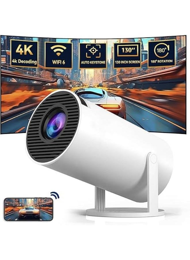 Executive LLC 4K HY-300 Pro Mini Projector with WiFi 6 and Bluetooth 5.0 Outdoor Movie Projector Portable Smart Projector for Home Theater Compatible with iOS Android PC DVD (White)  - Image 1