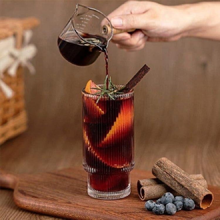 Jinelza Vintage Drinking Tumbler 320ml Ribbed Shape Drinking Glass, Highball Glasses, Premium Iced Coffee Glasses, Clear Glass Tumbler for Water (320ML Ribbed Juice Glass, 6 PCS) - Image 5