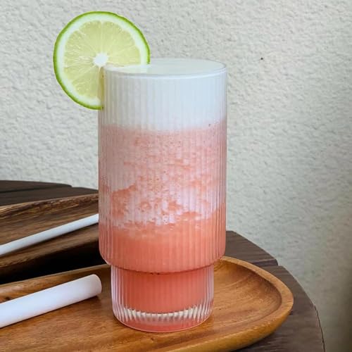Jinelza Vintage Drinking Tumbler 320ml Ribbed Shape Drinking Glass, Highball Glasses, Premium Iced Coffee Glasses, Clear Glass Tumbler for Water (320ML Ribbed Juice Glass, 6 PCS) - Image 3