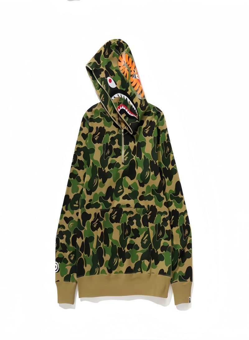 BAPE Men's Autumn Winter Shark WGM Pattern Camo Half Zip Hoodie Sweatshirt - Image 2