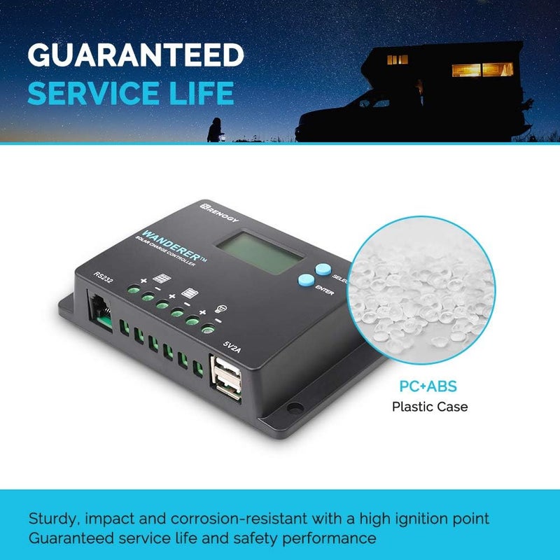 Renogy 10 Amp 12V/24V PWM Negative Ground Solar Charge Controller Compact Design w/LCD Display for AGM, Gel, Flooded and Lithium Battery, Wanderer 10A - Image 3