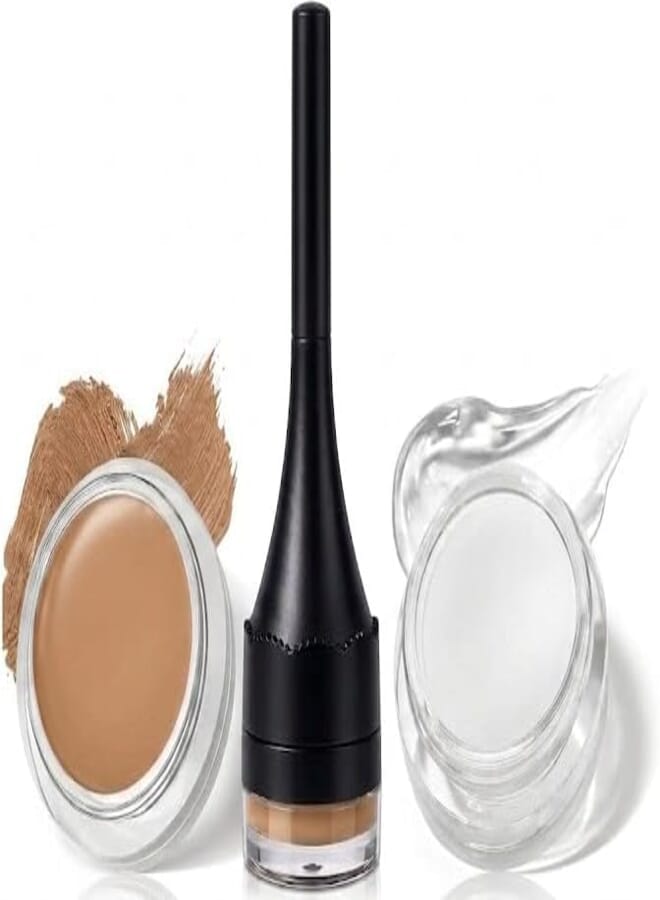 2 in 1 Makeup Kit with Eyebrow Gel,Shaping Wax & Duo Brush, Waterproof Dark Brown Pomade for Fill and Detail Brows, Clear Brow Styling Gel Lift for Fluffy Feathery Brow Breeze - LIGHT BROWN