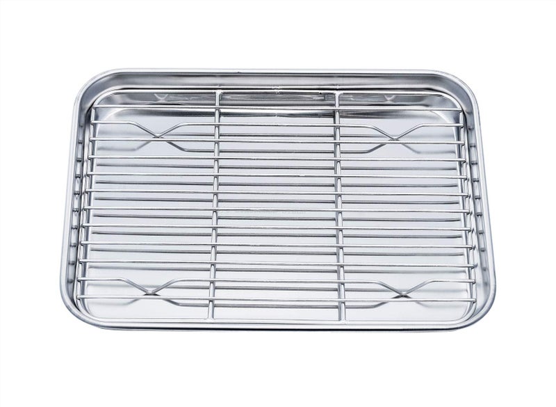 TeamFar Toaster Oven Pan Tray with Cooling Rack, Stainless Steel Toaster Ovenware Pan, Compact 8''x10''x1'', Healthy & Non Toxic, Rust Free & Easy Clean - Dishwasher Safe - Image 1