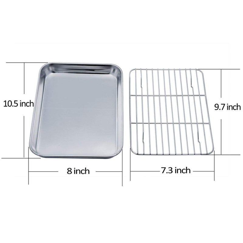 TeamFar Toaster Oven Pan Tray with Cooling Rack, Stainless Steel Toaster Ovenware Pan, Compact 8''x10''x1'', Healthy & Non Toxic, Rust Free & Easy Clean - Dishwasher Safe - Image 2