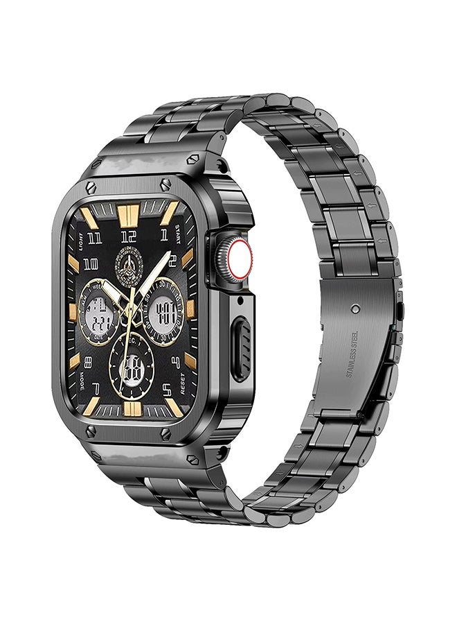 O Ozone Stainless Steel Watch Band with Case For Apple Watch Series 9/8/7 (45mm) Metal Strap and Rugged Protective Bumper Cover for Men - Space Grey  - Image 1