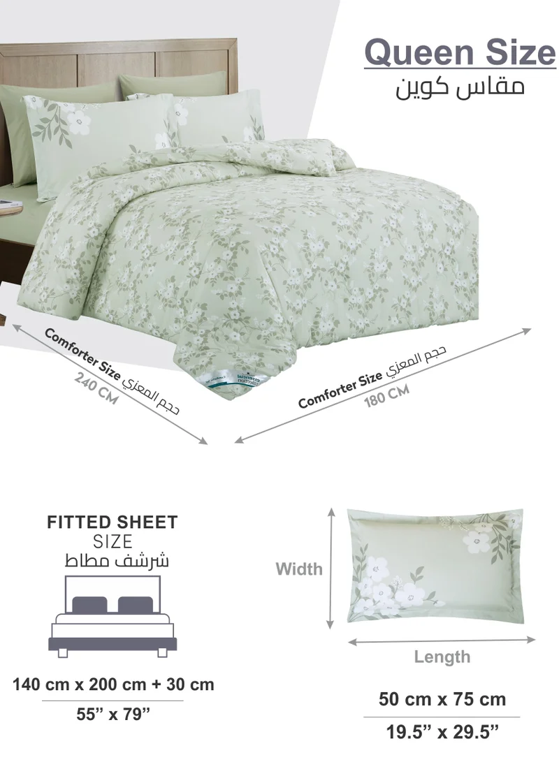 Donetella Printed Comforter Set 4-Pcs Queen Size All Season Bed Fits(140 X 200 Cm)Bedding Set With Removable Filler And Down Alternative Filling, Light Grey