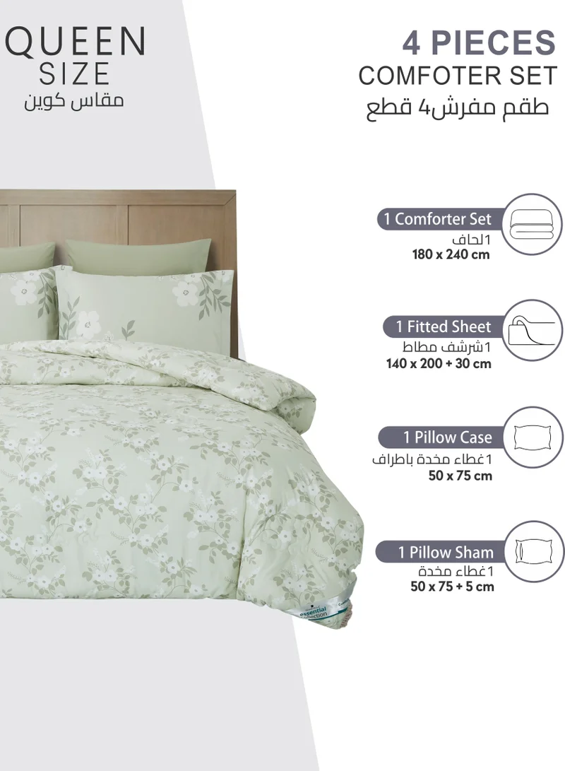 Donetella Printed Comforter Set 4-Pcs Queen Size All Season Bed Fits(140 X 200 Cm)Bedding Set With Removable Filler And Down Alternative Filling, Light Grey