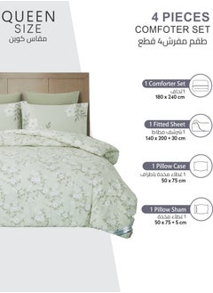 Donetella Printed Comforter Set 4-Pcs Queen Size All Season Bed Fits(140 X 200 Cm)Bedding Set With Removable Filler And Down Alternative Filling, Light Grey  - Image 4