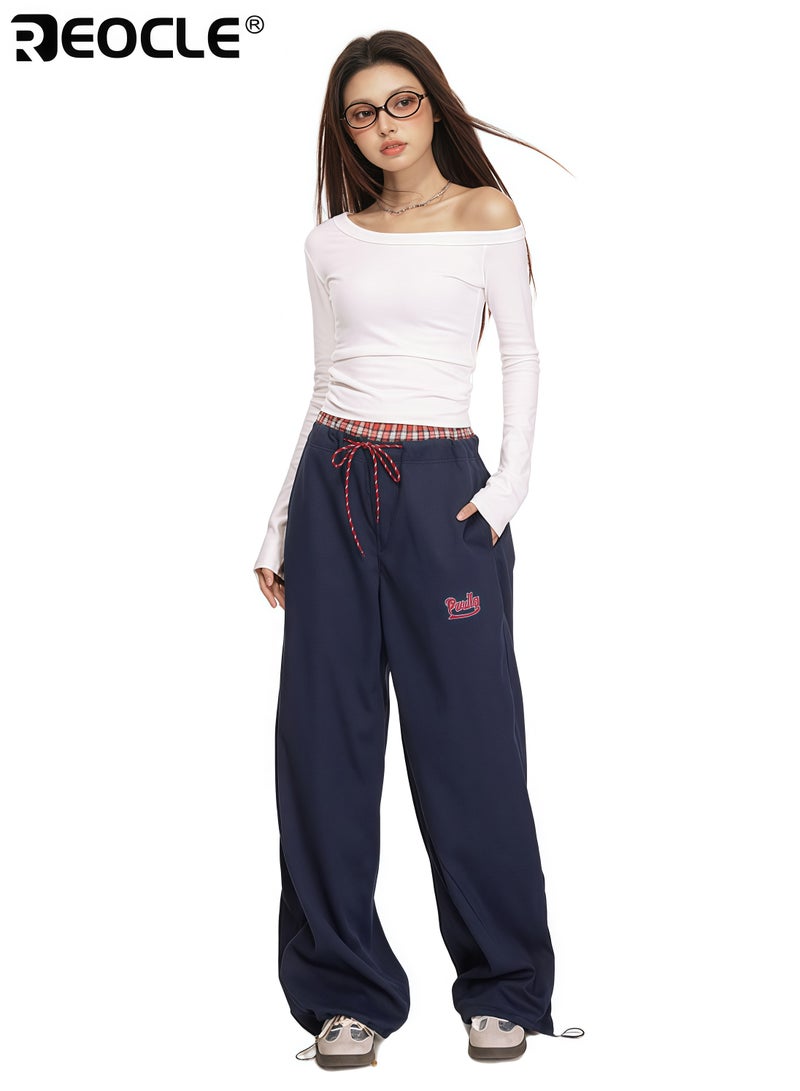 ريوكل بنطلونات نسائية واسعة الساق بتصميم حزام مزدوج وقصة مستقيمة، تتميز بسراويل كاجوال بملاءمة مريحة لارتدائها في الربيع والخريف - Image 5