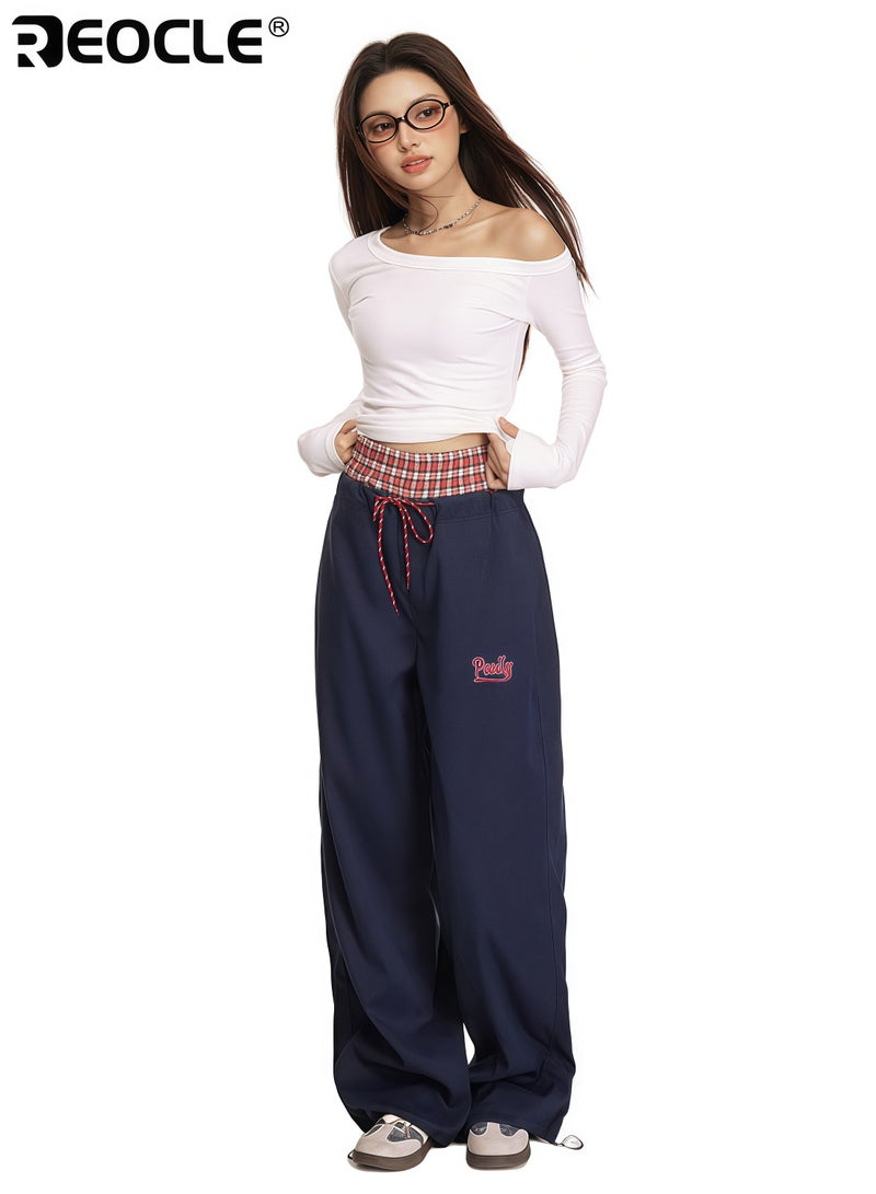 ريوكل بنطلونات نسائية واسعة الساق بتصميم حزام مزدوج وقصة مستقيمة، تتميز بسراويل كاجوال بملاءمة مريحة لارتدائها في الربيع والخريف - Image 2