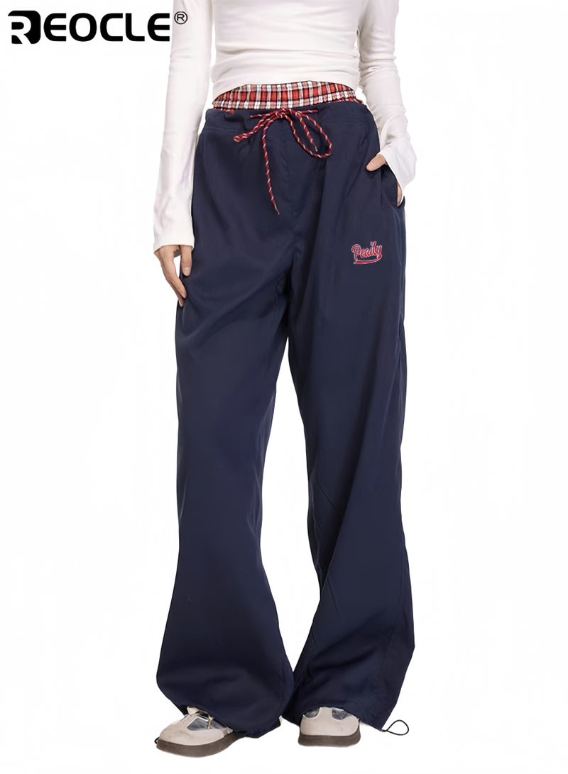 ريوكل بنطلونات نسائية واسعة الساق بتصميم حزام مزدوج وقصة مستقيمة، تتميز بسراويل كاجوال بملاءمة مريحة لارتدائها في الربيع والخريف - Image 1