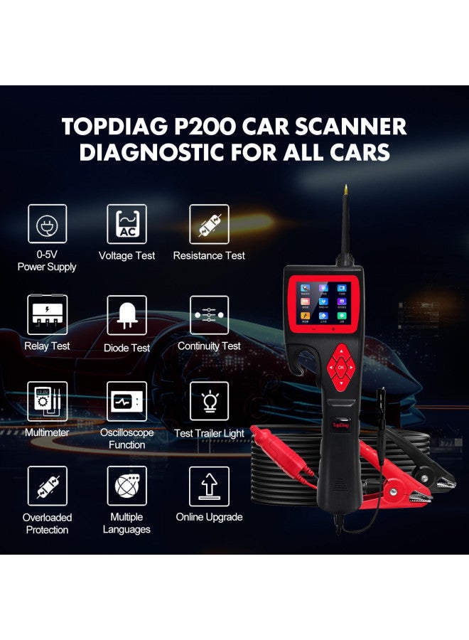TopDiag Topdiag P200 Power Circuit Probe Kit - Advanced Automotive Electrical System Multimeter, Oscilloscope, Automotive Circuit Tester, Fuel Injector Activator, Short Circuit Finder - 9~30V - Image 1